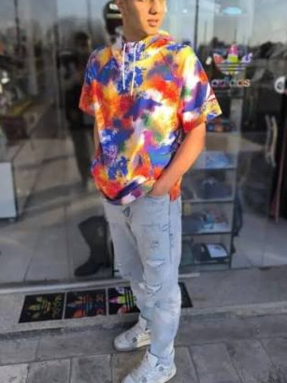 Reebok Active Movement Short Sleeve Rainbow Tie-Dye Hoodie NWT Men's Small